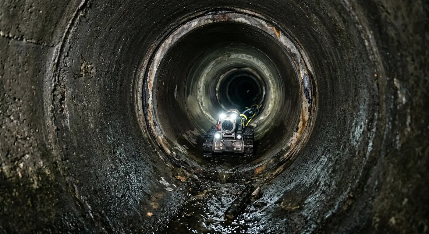Robotic sewer camera inspecting pipe interior for Sewer Line Cleaning in Huntertown